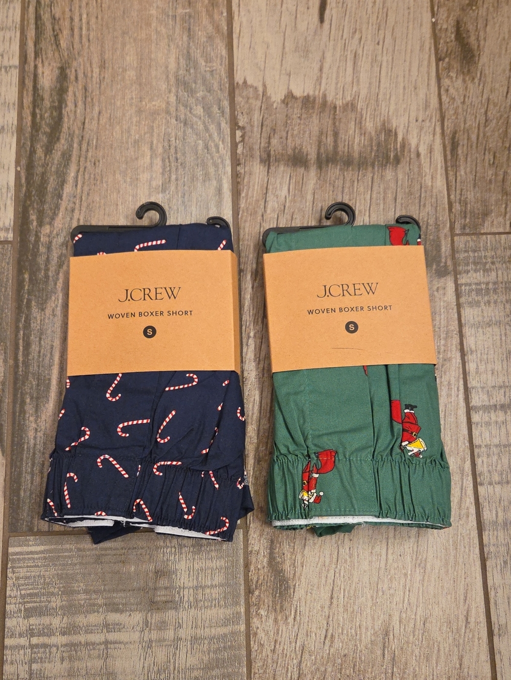 J. Crew Navy & Green Woven Boxer Shorts - Candy Cane & Holiday Print (Small)